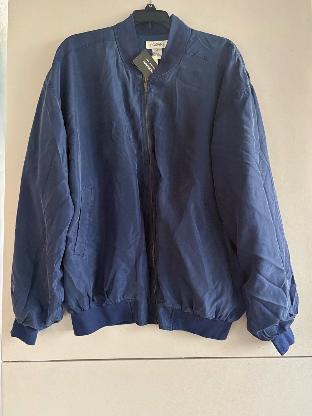 Vintage 90s BOGARI 100% Silk Bomber Jacket - Navy Blue -